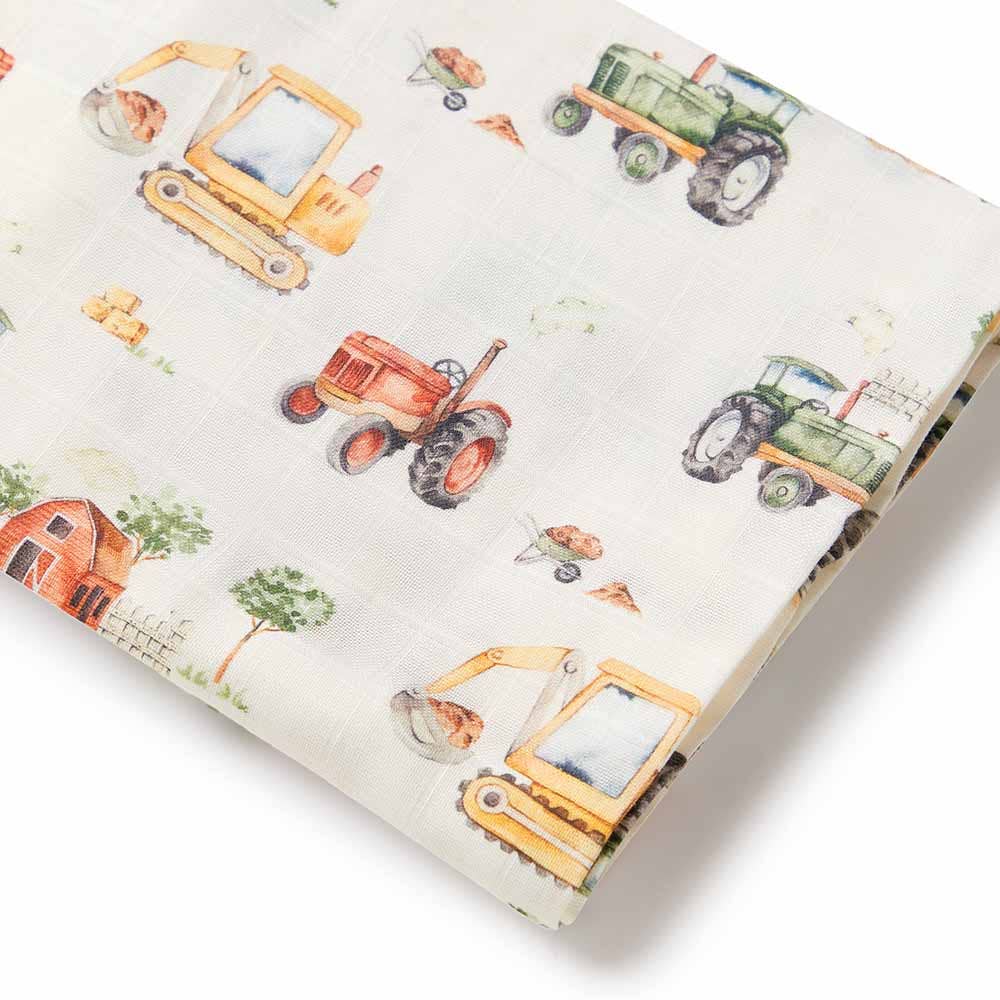 Diggers & Tractors Organic Muslin Wrap - The Glamorous Grub