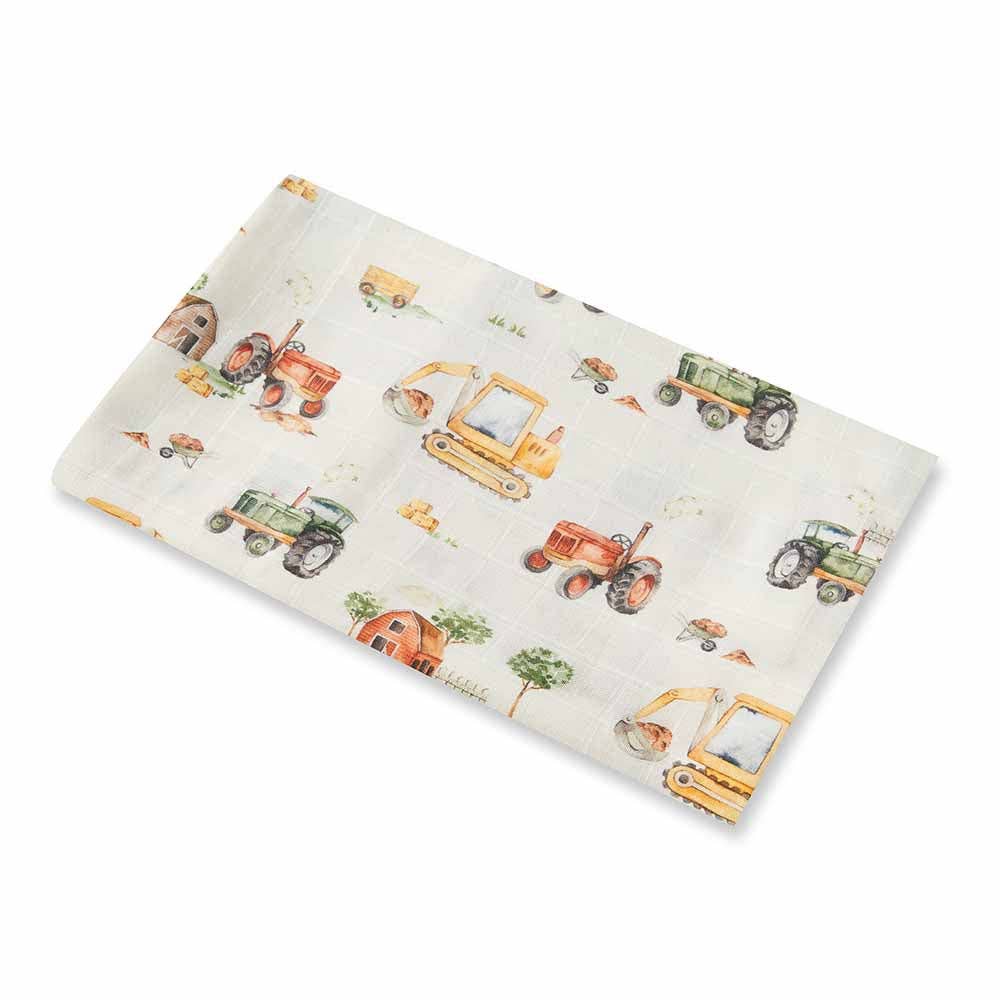 Diggers & Tractors Organic Muslin Wrap - The Glamorous Grub