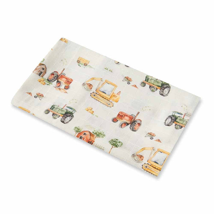 Diggers & Tractors Organic Muslin Wrap - The Glamorous Grub
