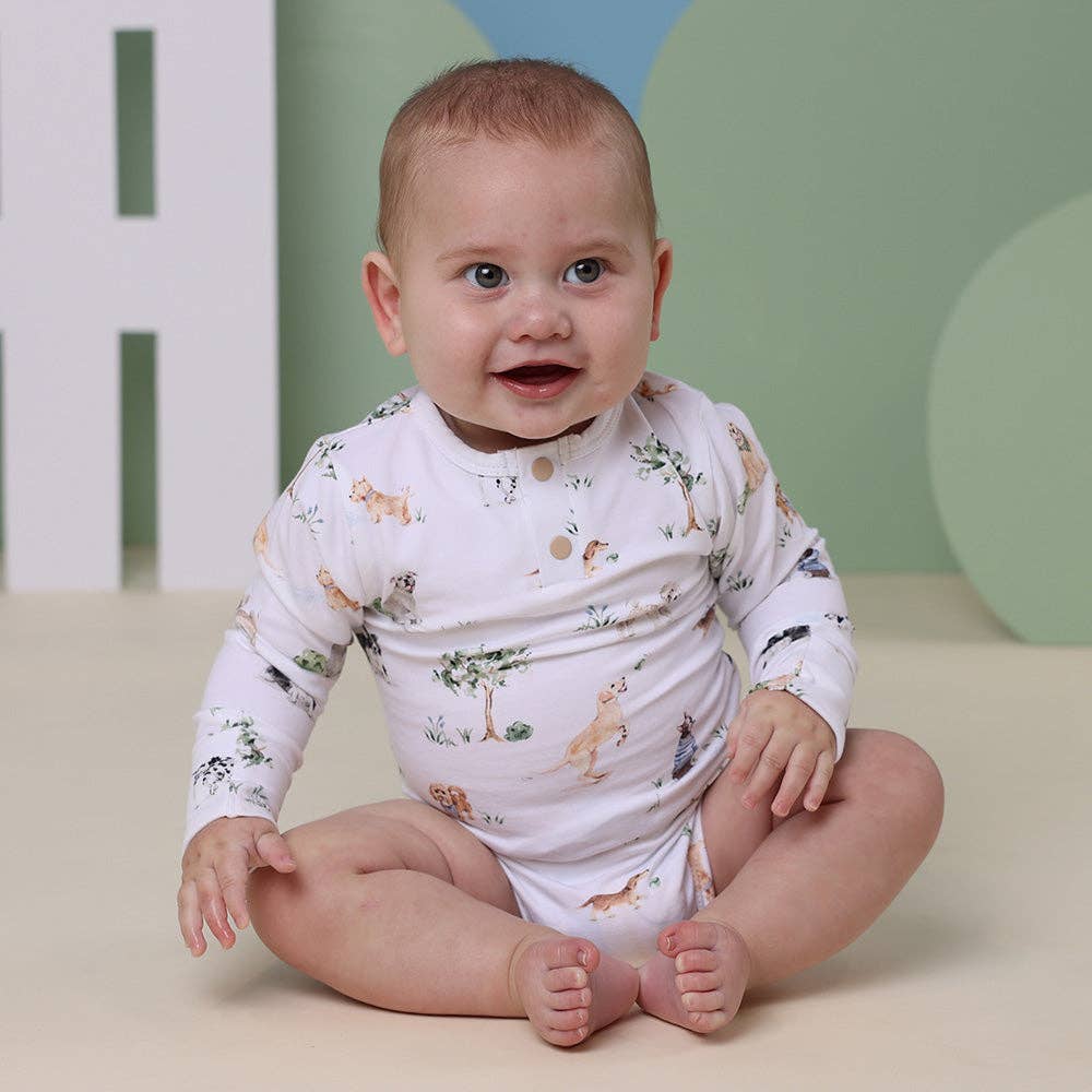 Dog Park Long Sleeve Organic Bodysuit - The Glamorous Grub