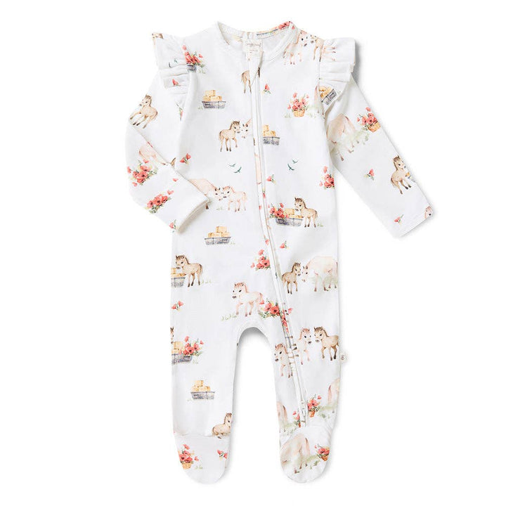 Pony Pals Organic Snuggle Sleepsuit Zip Footie with Frill