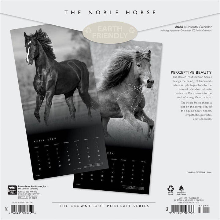 The Noble Horse Portrait Series 2026 Square Monthly Calendar