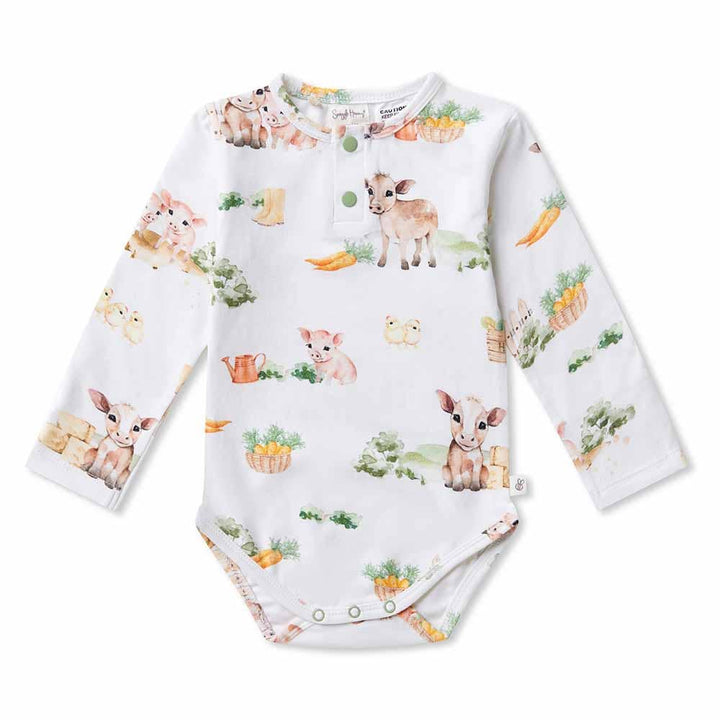 Farm Long Sleeve Organic Bodysuit - The Glamorous Grub