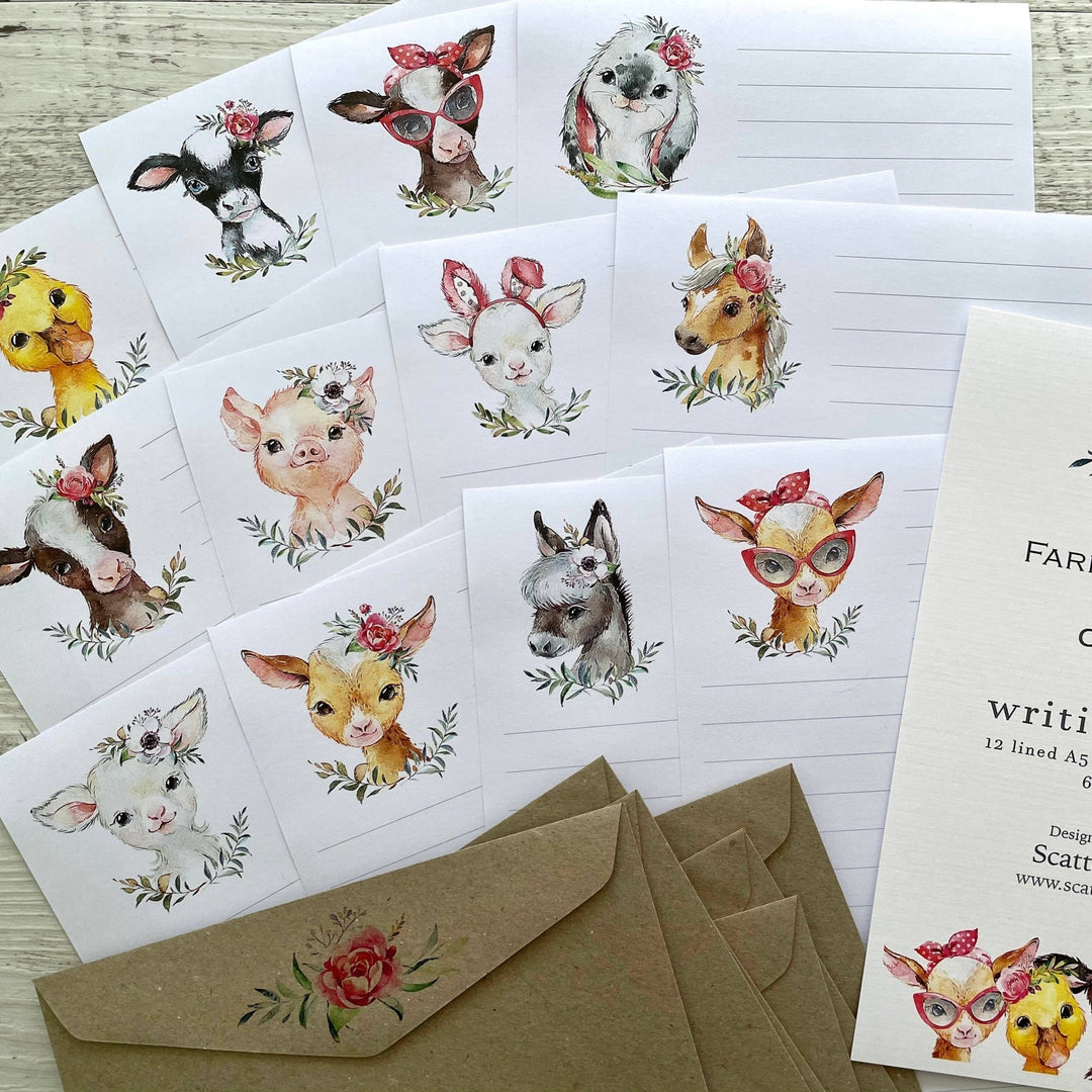 FARMYARD FRIENDS Letter Writing Paper Set - Farm Animals - The Glamorous Grub