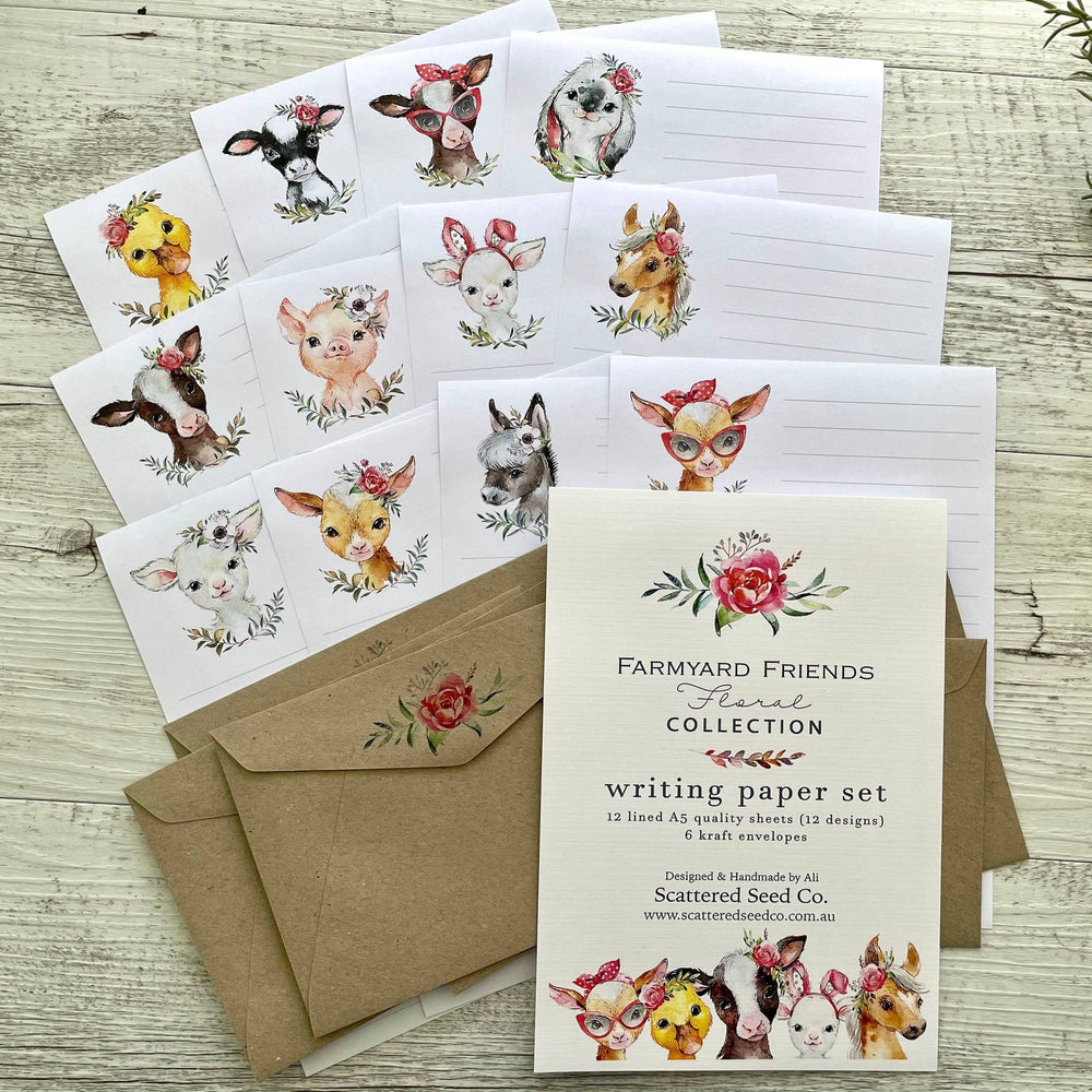 FARMYARD FRIENDS Letter Writing Paper Set - Farm Animals - The Glamorous Grub