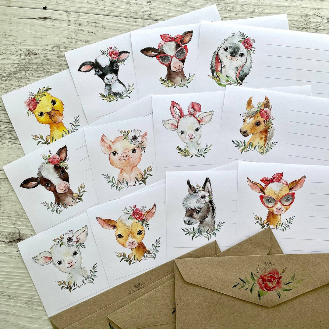 FARMYARD FRIENDS Letter Writing Paper Set - Farm Animals - The Glamorous Grub