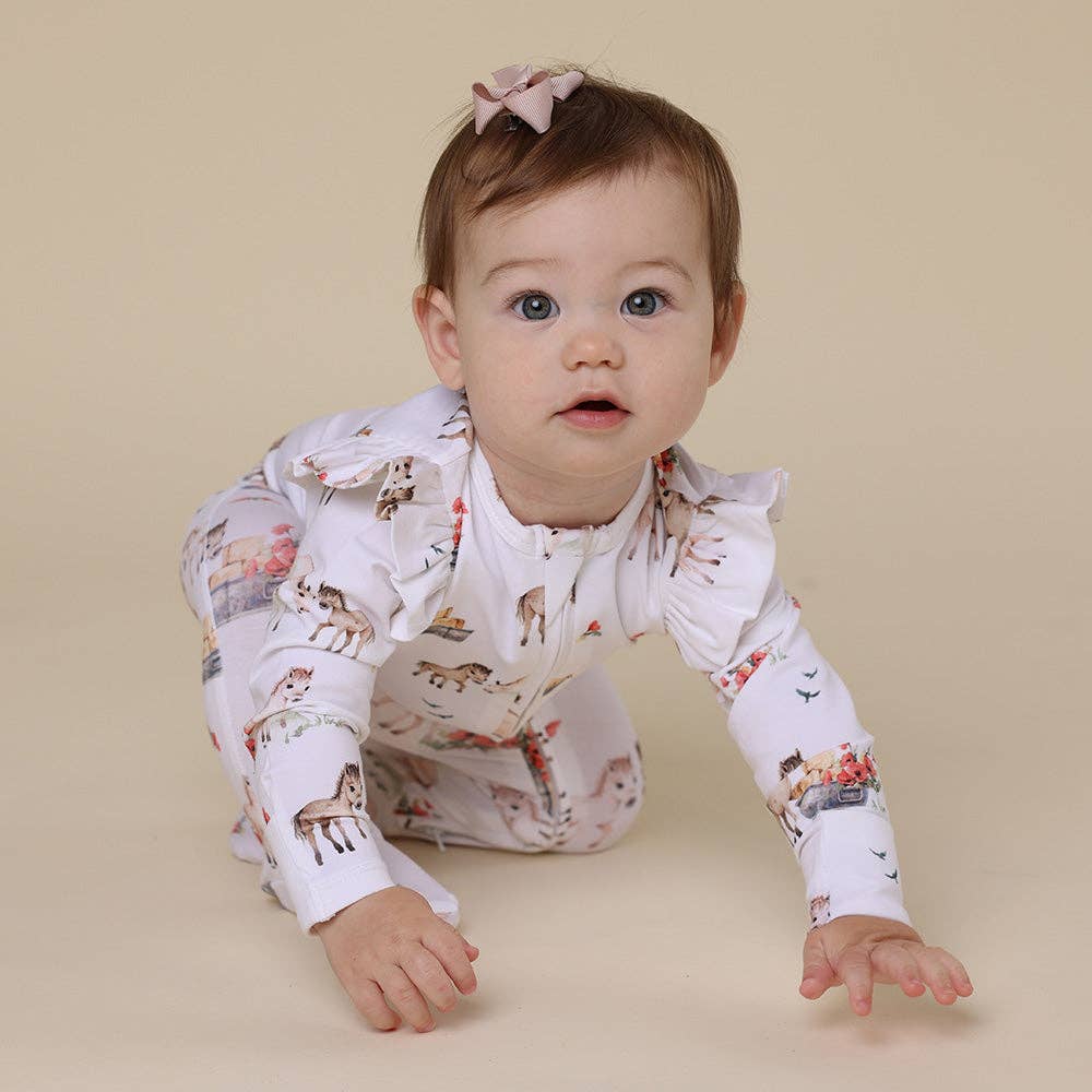 Pony Pals Organic Snuggle Sleepsuit Zip Footie with Frill