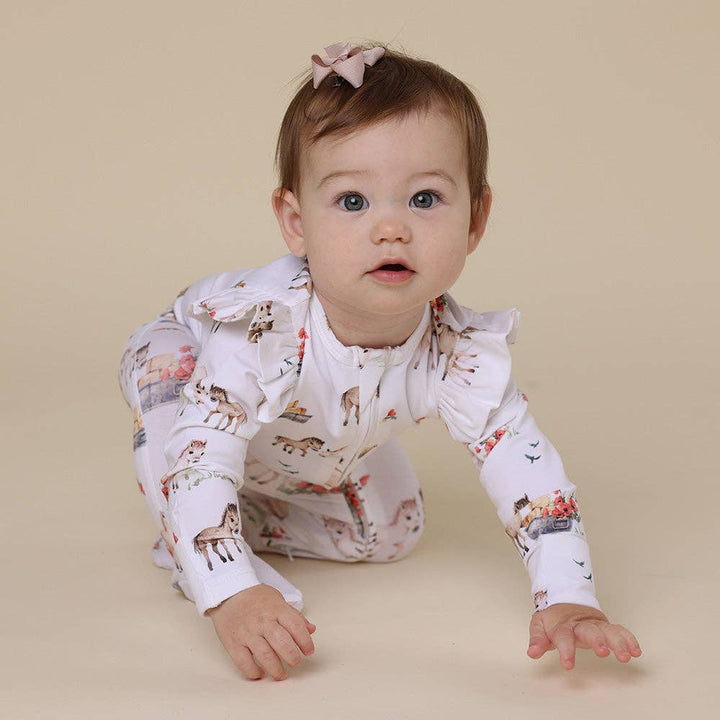 Pony Pals Organic Snuggle Sleepsuit Zip Footie with Frill