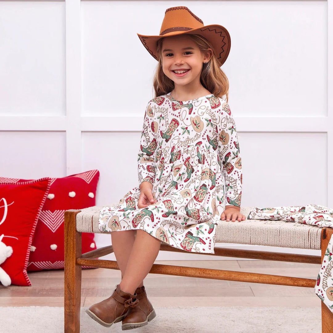 Girls Christmas Boots Bamboo Dress - The Glamorous Grub