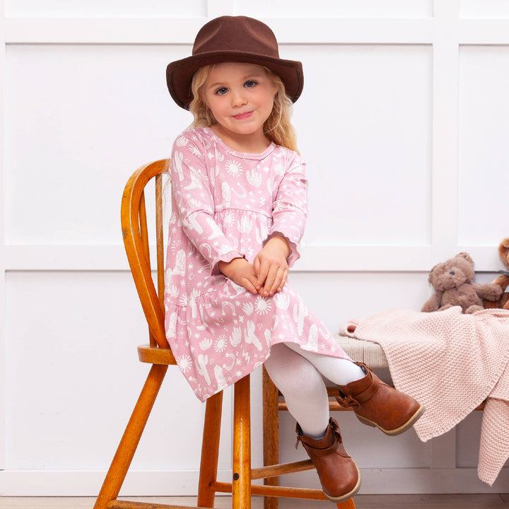 Girl's Wild West/Pink Bamboo Tiered Dress - The Glamorous Grub