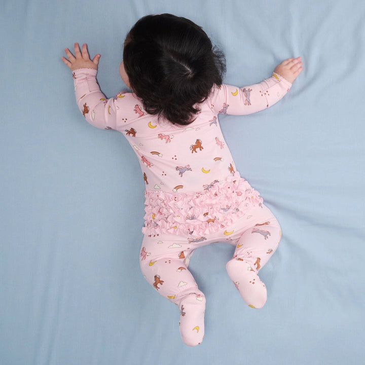 Hatley Whimsical Ponies Ruffle Bum Bamboo Sleep Suit - The Glamorous Grub