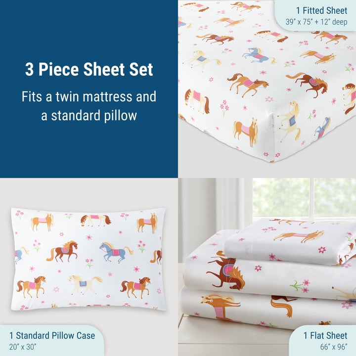 Horses 100% Cotton Sheet Set - Single - The Glamorous Grub