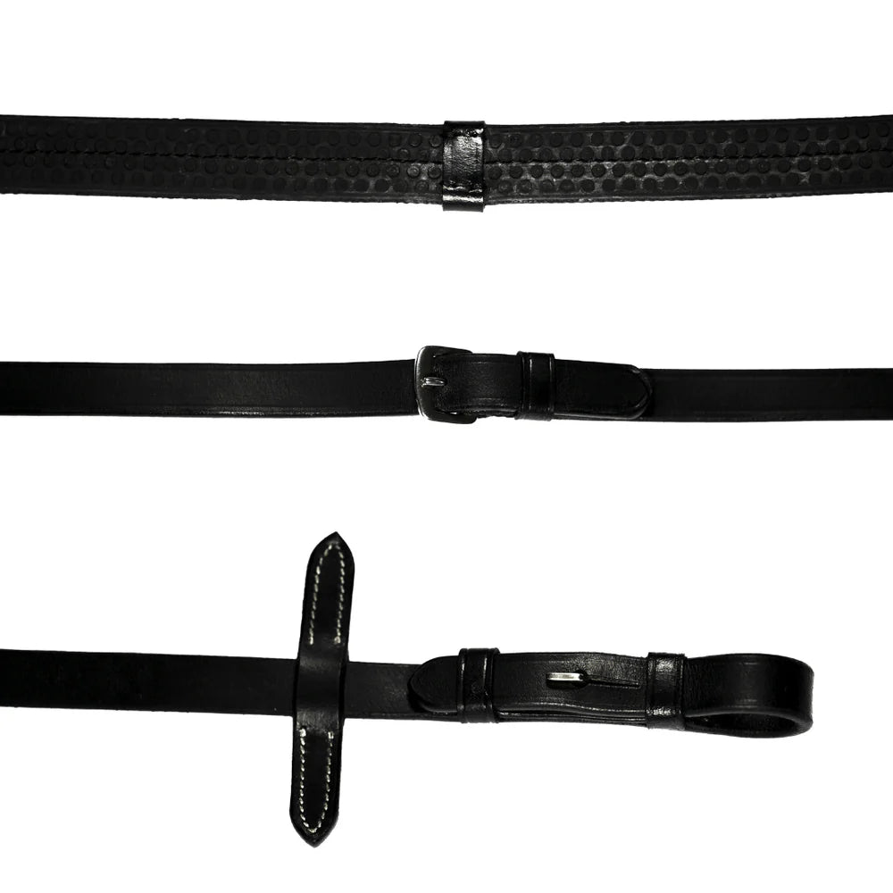 Leather & Rubber Grip Reins (Flat) Black with Silver Fittings - The Glamorous Grub