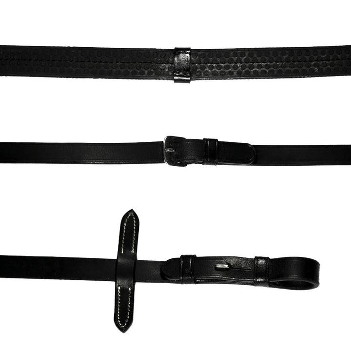 Leather & Rubber Grip Reins (Flat) Black with Silver Fittings - The Glamorous Grub