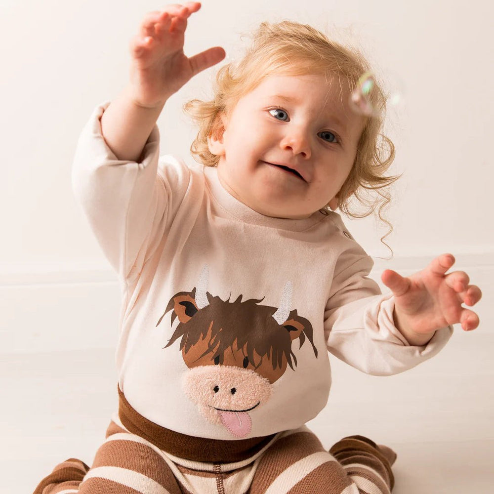 Neutral Hamish Cow Long Sleeved Top - The Glamorous Grub