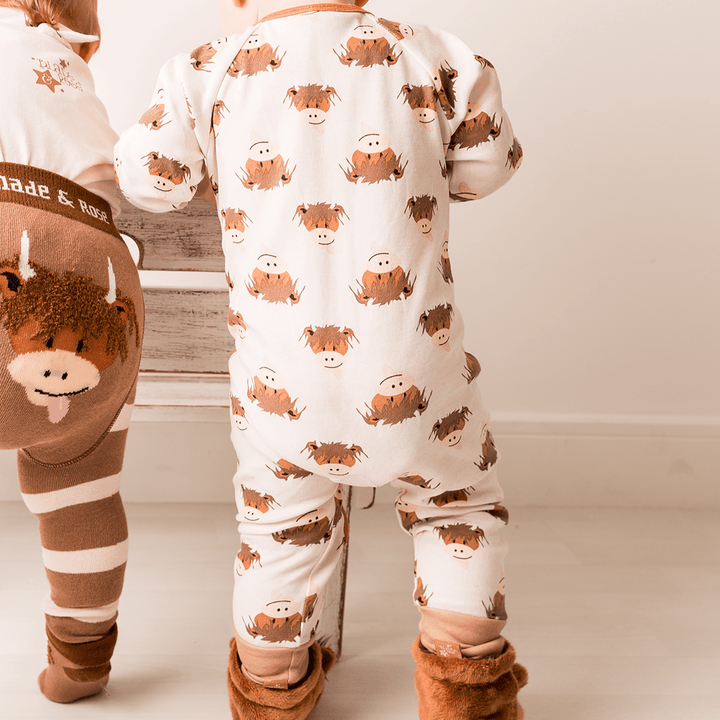 Neutral Hamish Highland Cow Zip - Up Romper - The Glamorous Grub