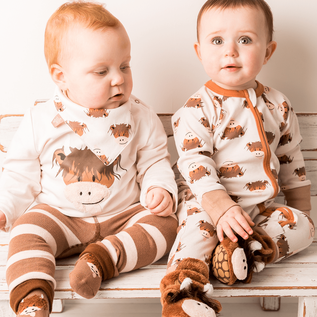 Neutral Hamish Highland Cow Zip - Up Romper - The Glamorous Grub