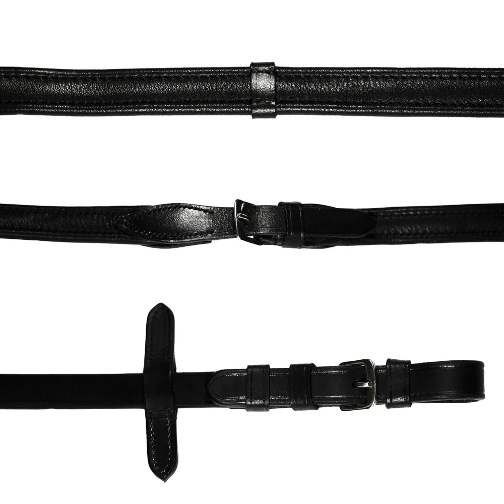 Padded Nappa Leather Reins (Flat) Black with Silver Fittings - The Glamorous Grub