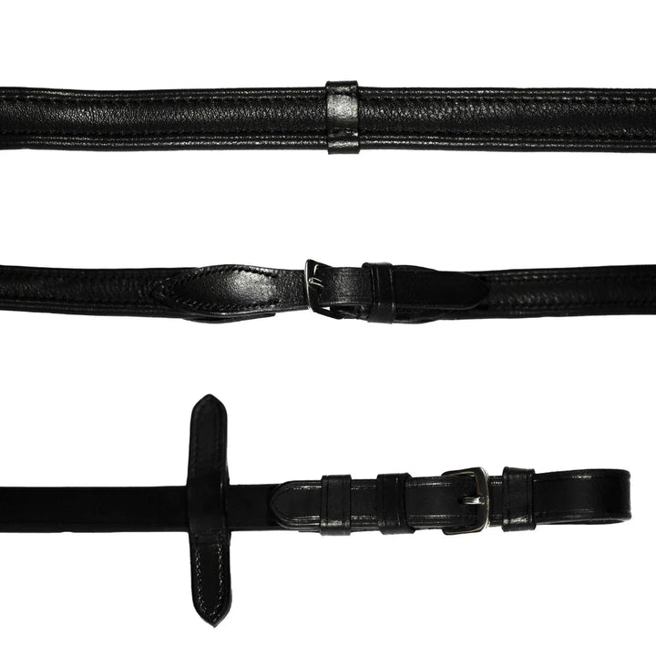 Padded Nappa Leather Reins (Flat) Black with Silver Fittings - The Glamorous Grub