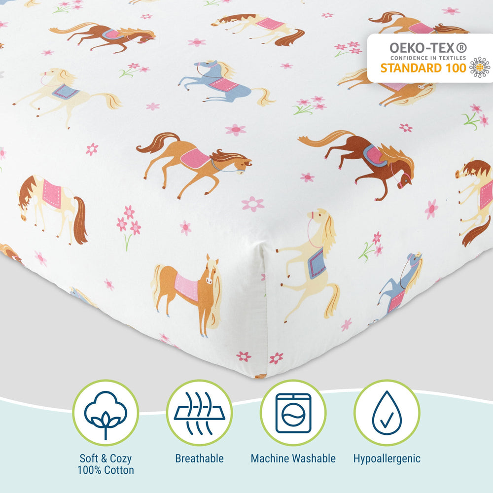 Pink Horses 100% Cotton Fitted Cot Sheet - The Glamorous Grub