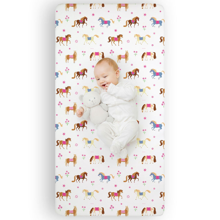 Pink Horses 100% Cotton Fitted Cot Sheet - The Glamorous Grub