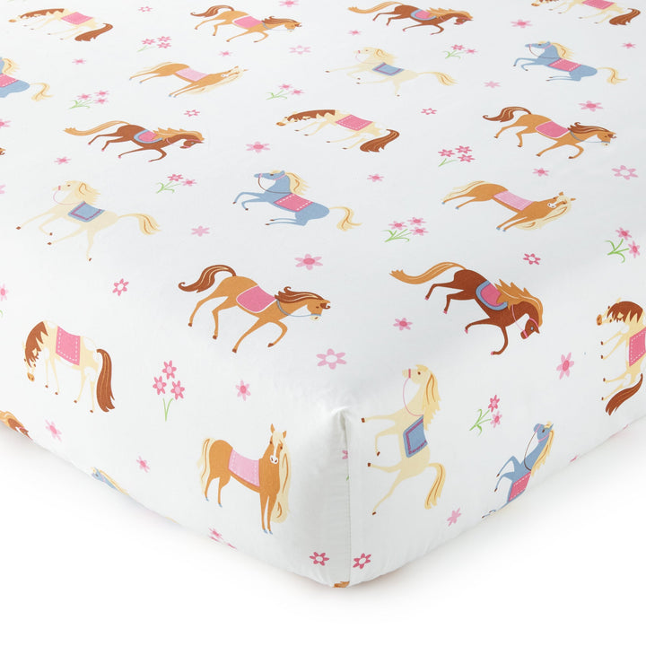 Pink Horses 100% Cotton Fitted Cot Sheet - The Glamorous Grub