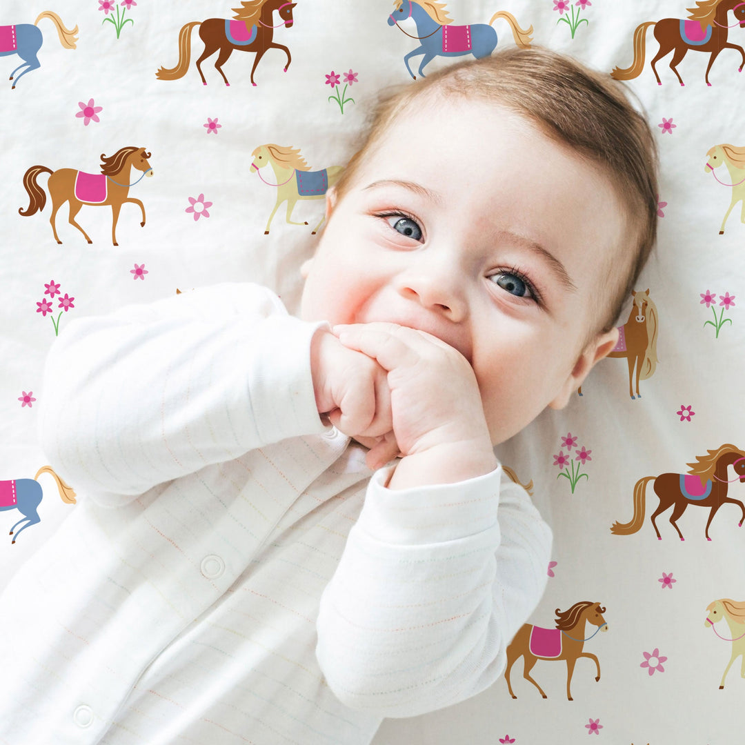 Pink Horses 100% Cotton Fitted Cot Sheet - The Glamorous Grub