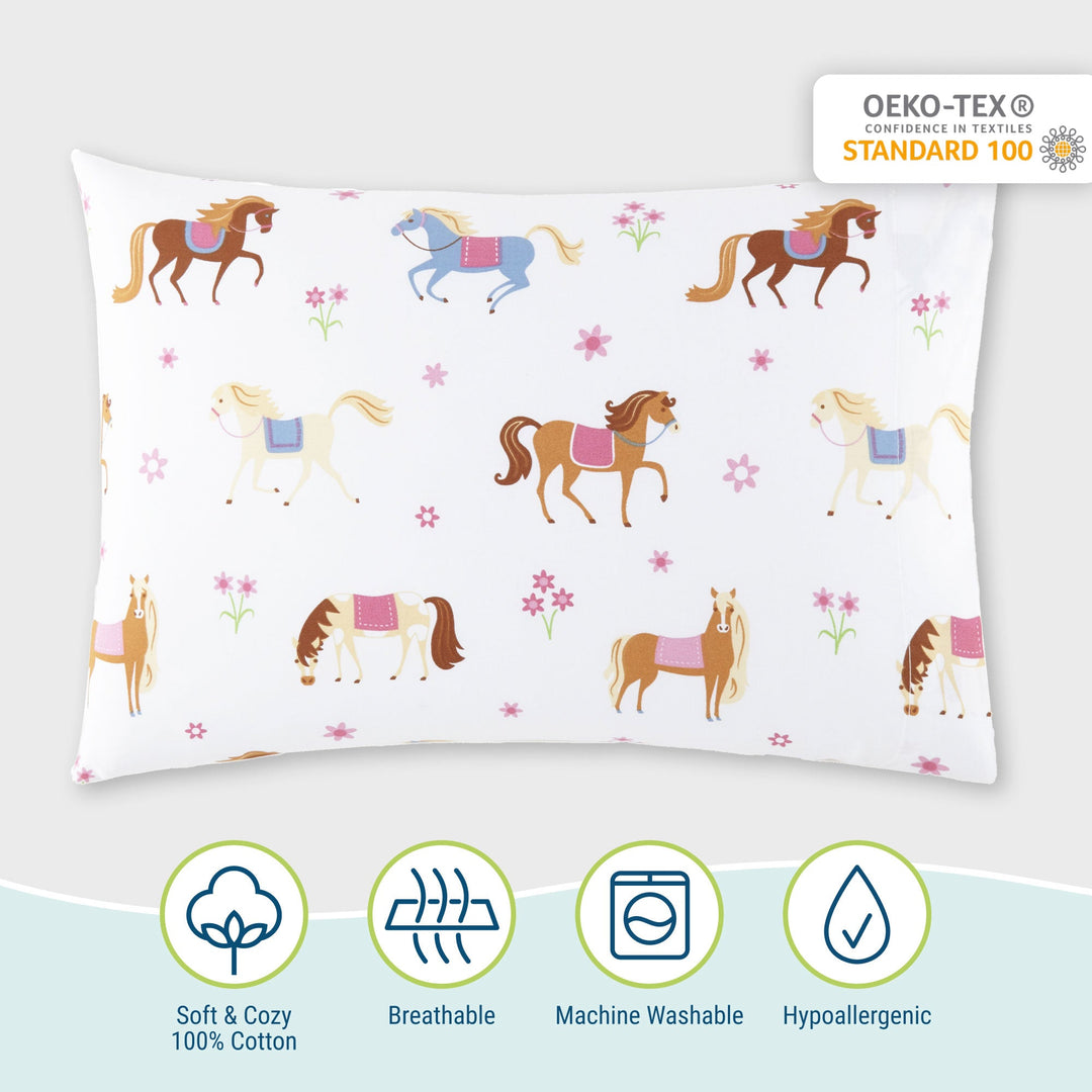 Pink Horses 100% Cotton Hypoallergenic Pillowcase - Toddler - The Glamorous Grub