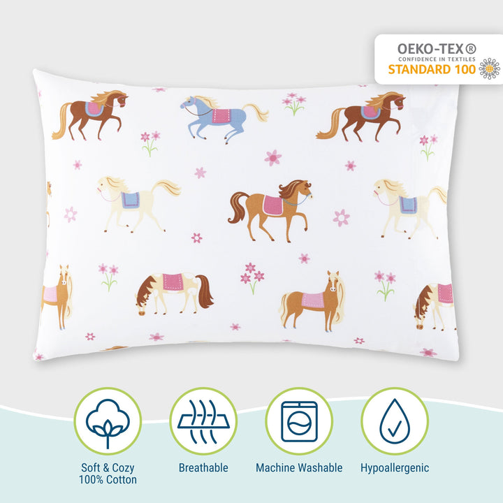Pink Horses 100% Cotton Hypoallergenic Pillowcase - Toddler - The Glamorous Grub