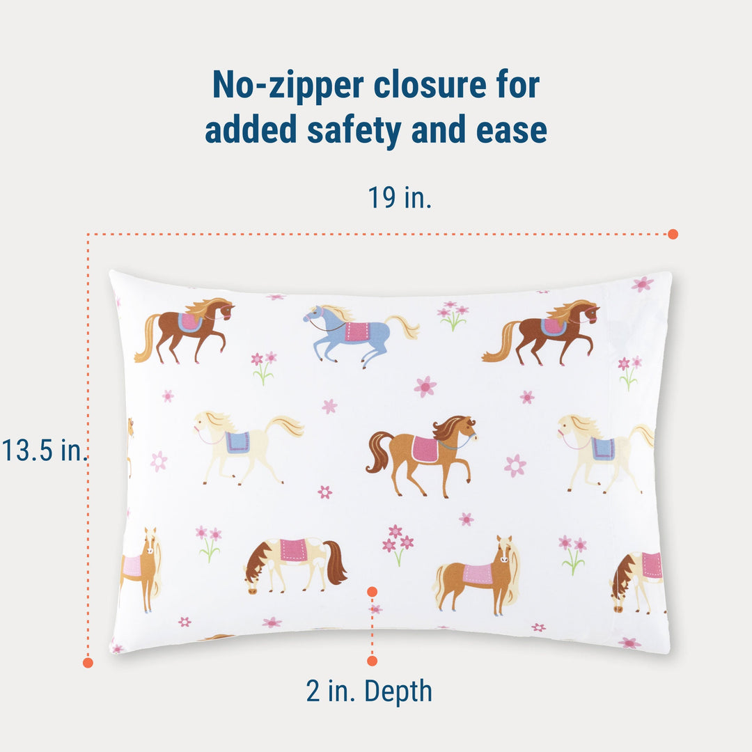 Pink Horses 100% Cotton Hypoallergenic Pillowcase - Toddler - The Glamorous Grub