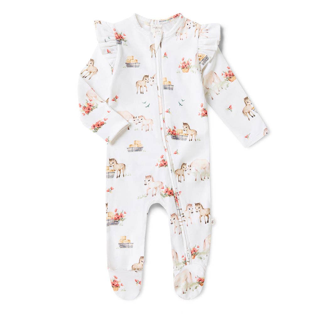 Pony Pals Organic Snuggle Sleepsuit Zip Footie with Frill - The Glamorous Grub