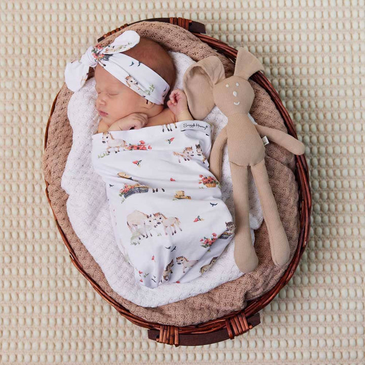 Pony Pals Organic Snuggle Swaddle & Topknot Set - The Glamorous Grub