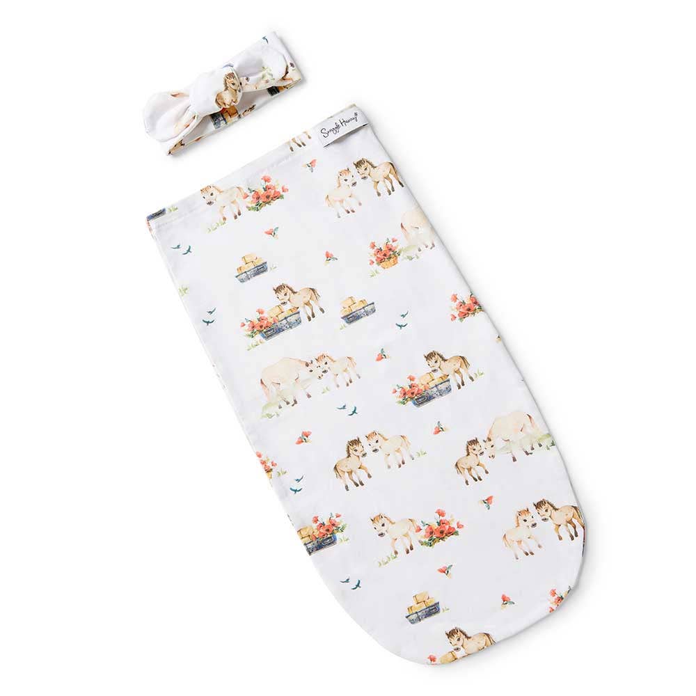 Pony Pals Organic Snuggle Swaddle & Topknot Set - The Glamorous Grub