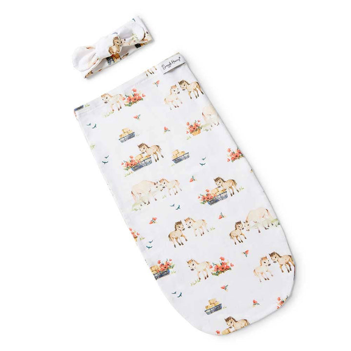 Pony Pals Organic Snuggle Swaddle & Topknot Set - The Glamorous Grub