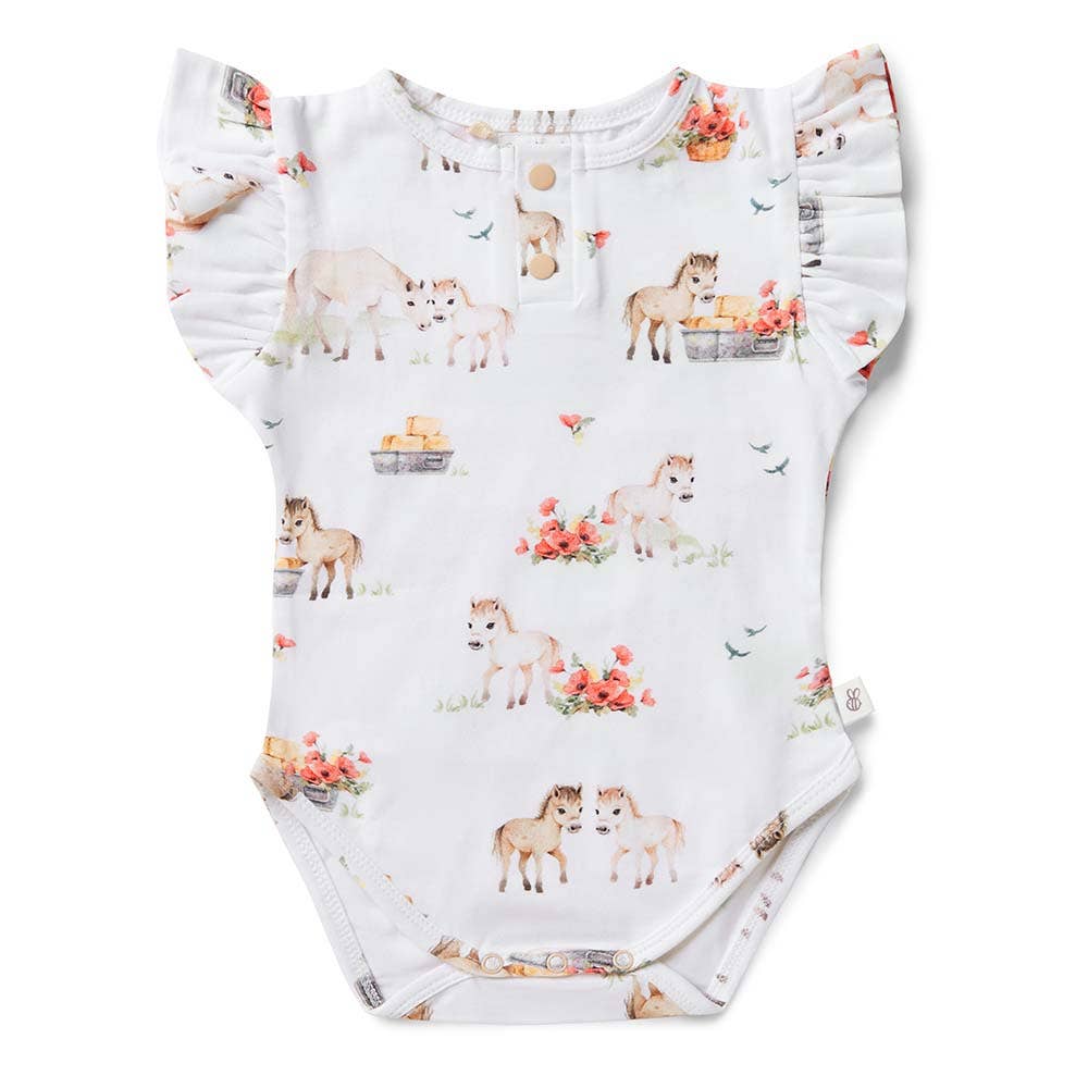 Pony Pals Short Sleeve Organic Bodysuit with Frill - The Glamorous Grub