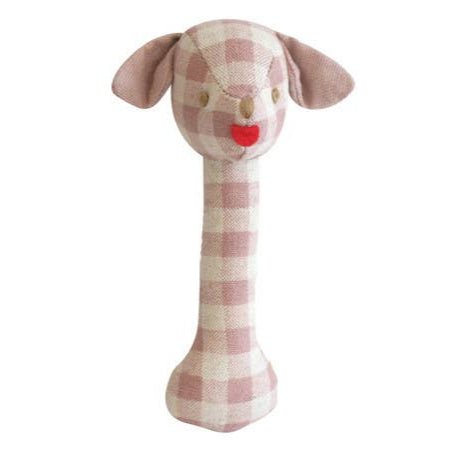 Puppy Stick Rattle Rose Check Linen - The Glamorous Grub