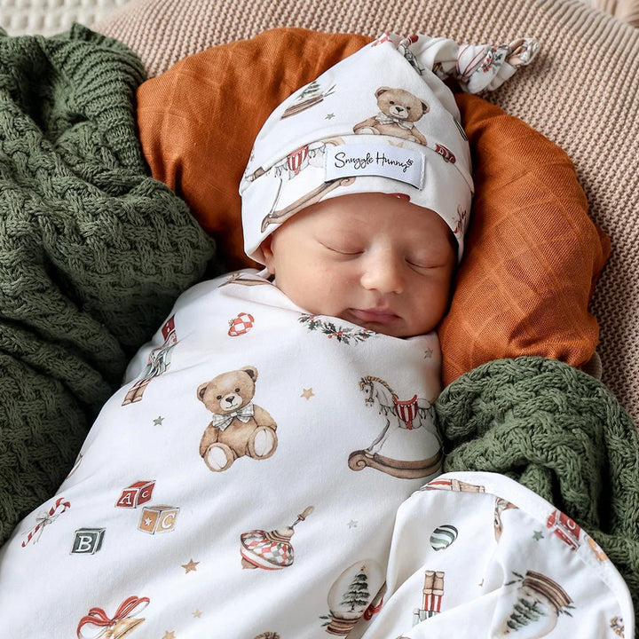 Santas Toy Shop  Organic Jersey Wrap &amp; Beanie Set