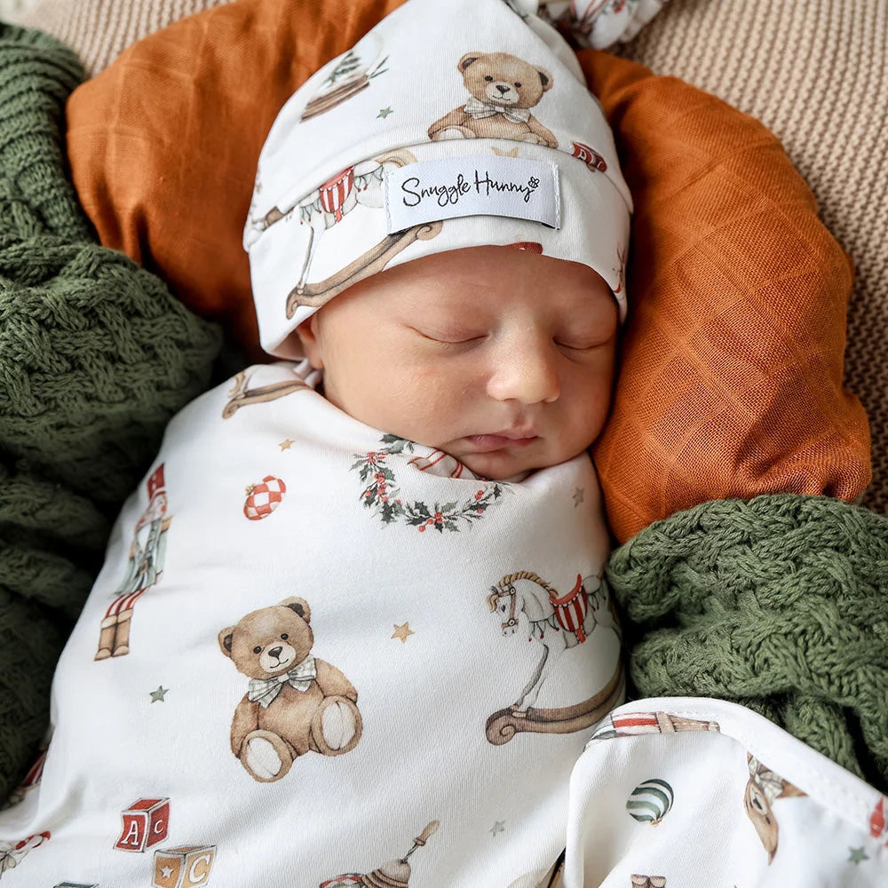 Santas Toy Shop  Organic Jersey Wrap &amp; Beanie Set