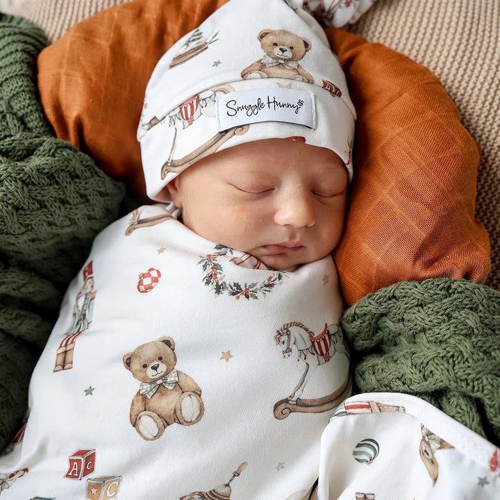 Santas Toy Shop  Organic Jersey Wrap &amp; Beanie Set