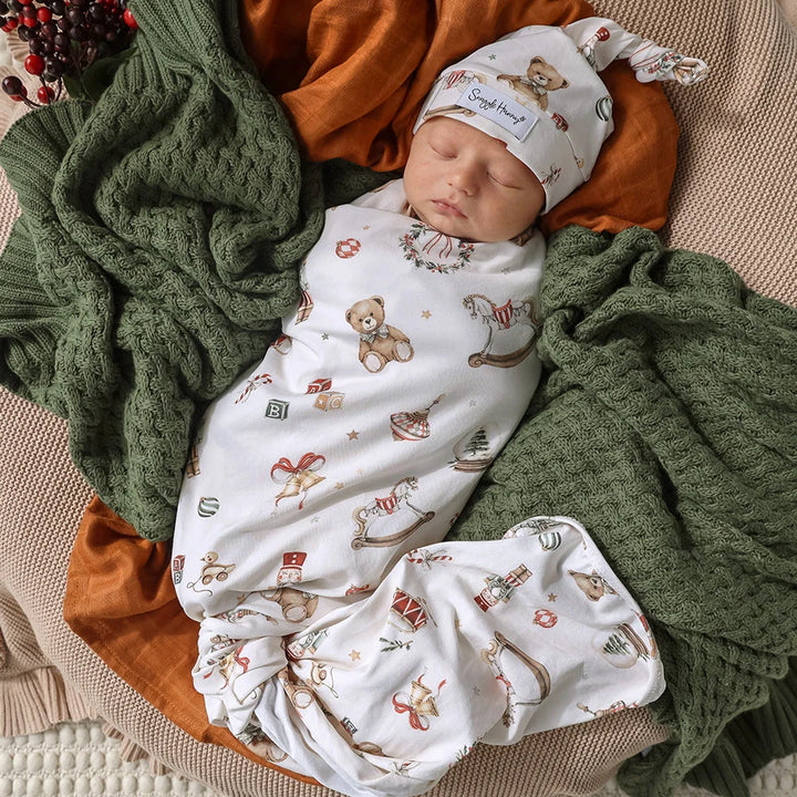 Santas Toy Shop  Organic Jersey Wrap &amp; Beanie Set