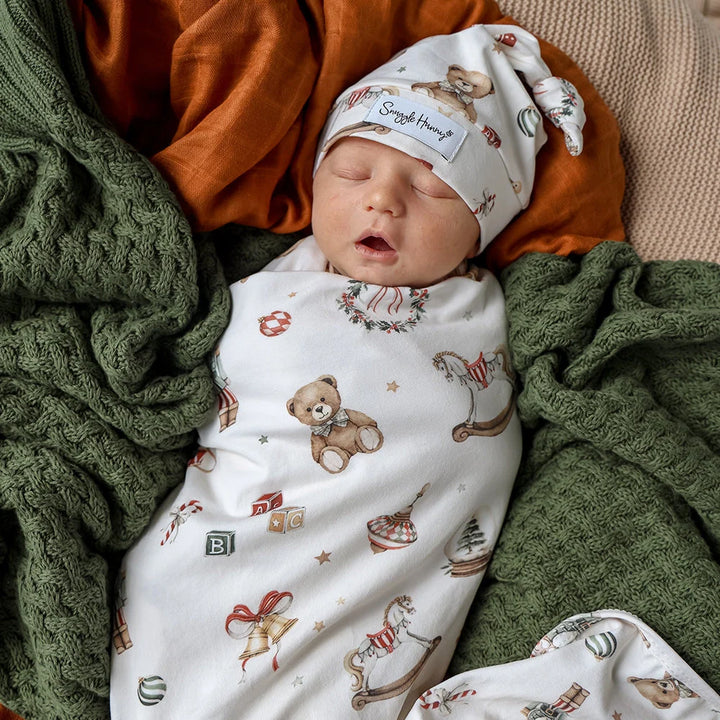 Santas Toy Shop  Organic Jersey Wrap &amp; Beanie Set