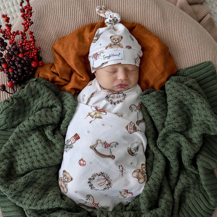 Santas Toy Shop  Organic Jersey Wrap &amp; Beanie Set