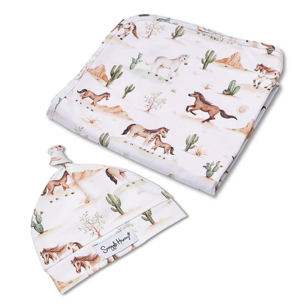 Wild Horses Organic Jersey Wrap &amp; Beanie Set