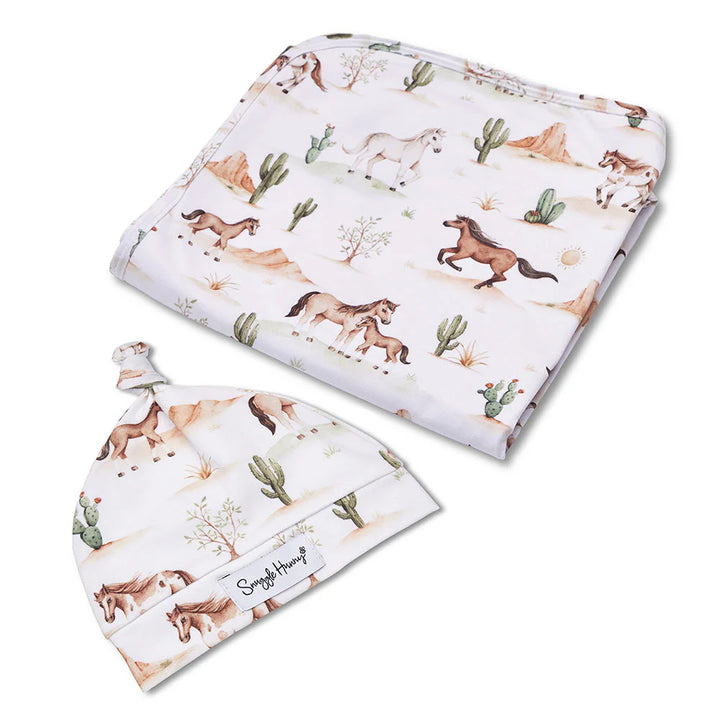 Wild Horses Organic Jersey Wrap &amp; Beanie Set