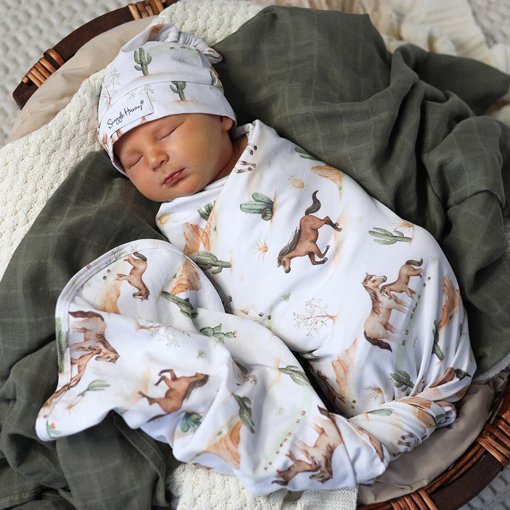 Wild Horses Organic Jersey Wrap &amp; Beanie Set