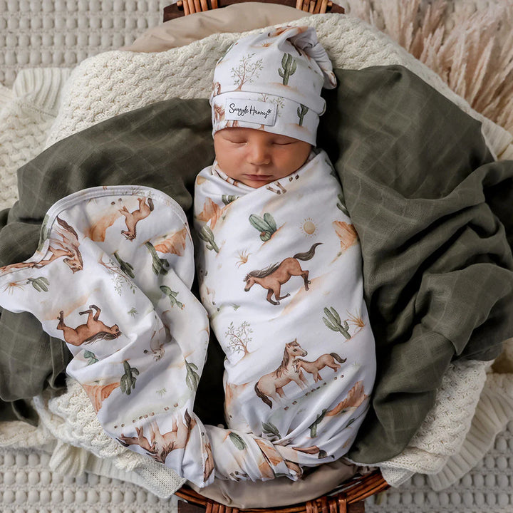 Wild Horses Organic Jersey Wrap &amp; Beanie Set