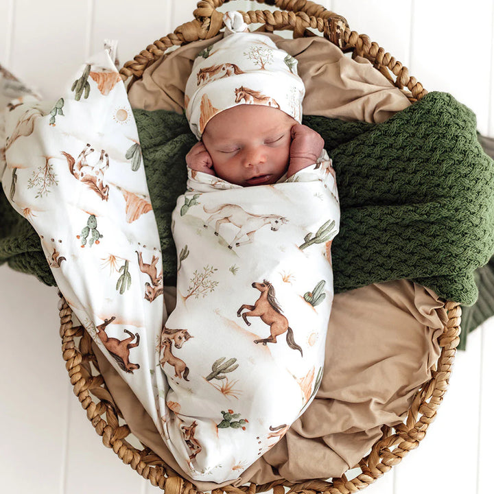 Wild Horses Organic Jersey Wrap &amp; Beanie Set