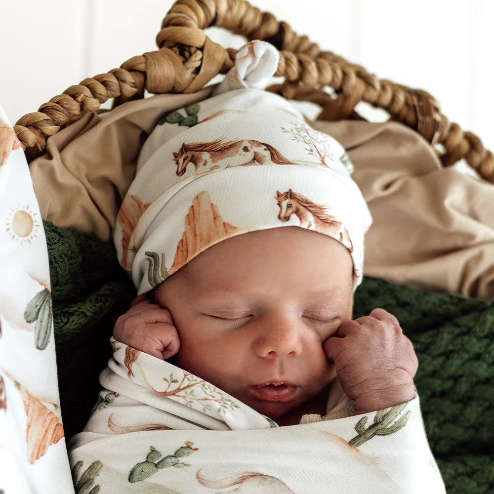 Wild Horses Organic Jersey Wrap &amp; Beanie Set